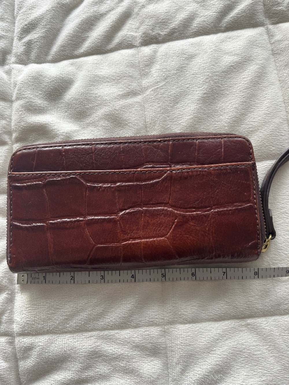 Fossil Jori Zip-Around Long Wallet - Brown Croc Embossed Leather